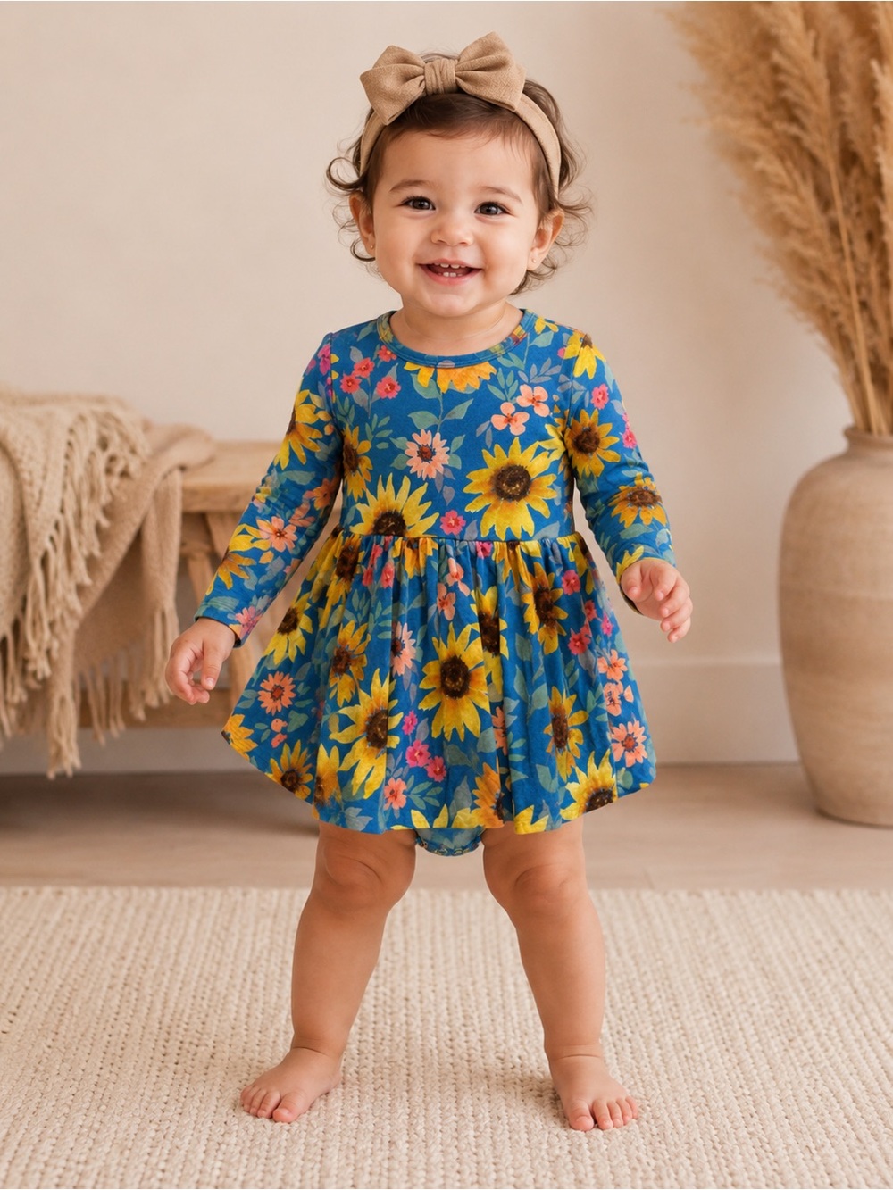 Toddler Sunflower Print Long-Sleeve Dress